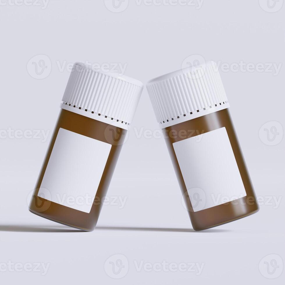 Vial of pills with blank label, isolated on white background. Closed medicine bottle isolated on white background 3D illustration photo