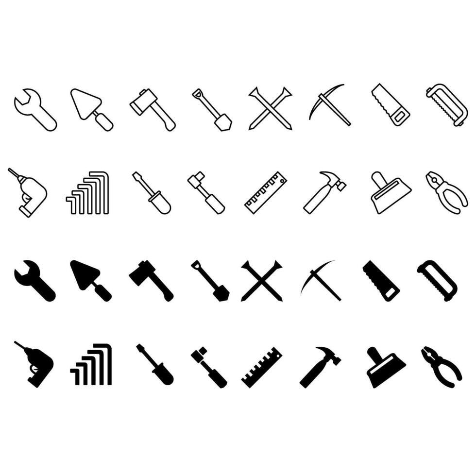 Tools icon vector set. Inventory illustration sign collection. Repair symbol or logo.