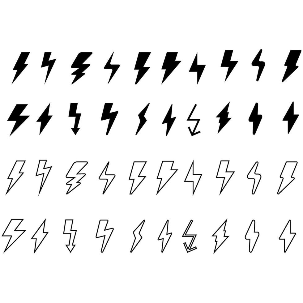 Lightning bolt Vector icon set. Thunderbolt illustration sign collection. Power symbol or logo.