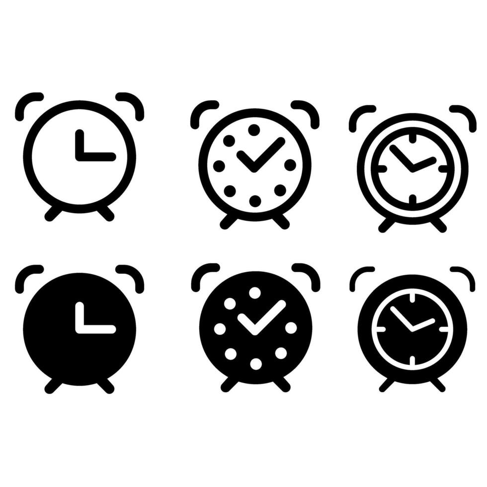 alarma reloj icono vector colocar. hora ilustración firmar recopilación. reloj firmar o símbolo.