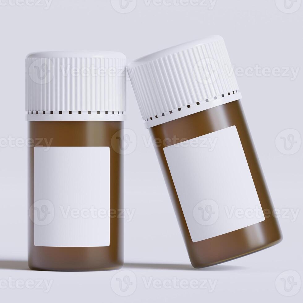 Vial of pills with blank label, isolated on white background. Closed medicine bottle isolated on white background 3D illustration photo