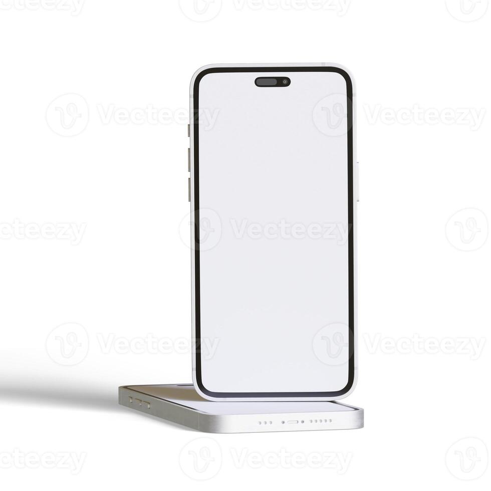 High quality realistic frame smartphone with blank white screen. Mockup phone for visual ui app demonstration. photo