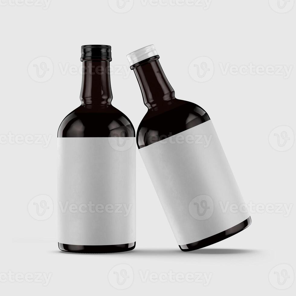 Beer Bottle Mock Up with Blank Label white color and realistic render. Beer bottle isolated on white background 3D Rendering illustration photo