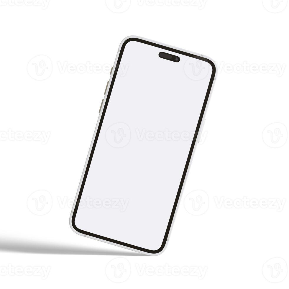 High quality realistic frame smartphone with blank white screen. Mockup phone for visual ui app demonstration. photo