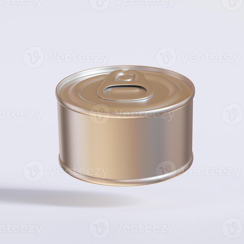 White blank tin can gold metal Tin Can with key, canned Food. Isolated with clipping path.  for mockup collection photo