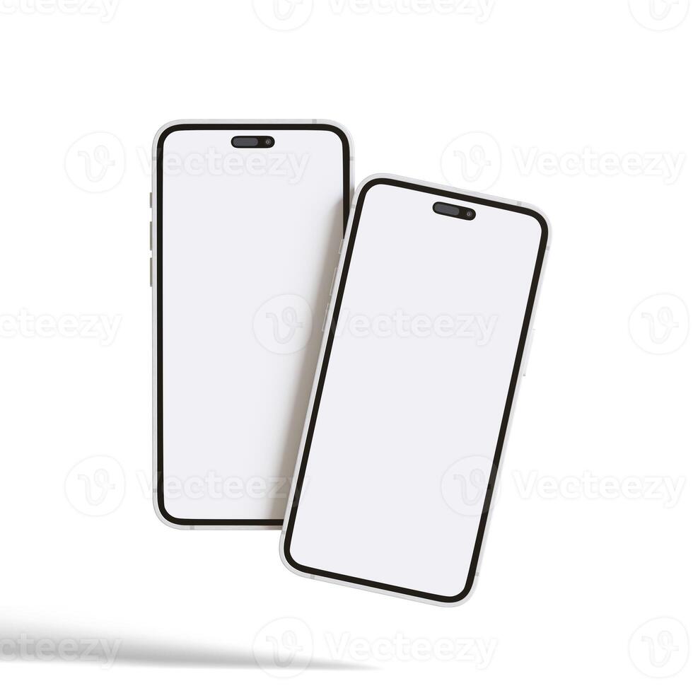 High quality realistic frame smartphone with blank white screen. Mockup phone for visual ui app demonstration. photo