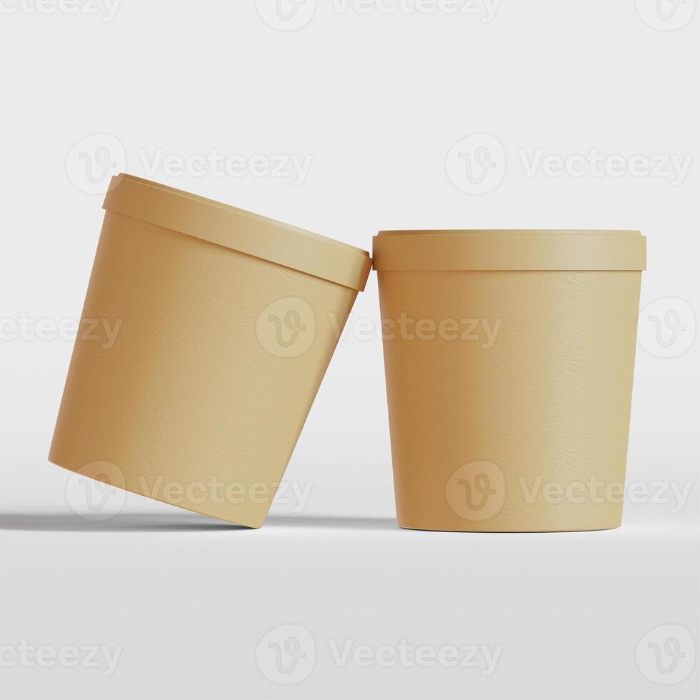 Round paper food packaging box, paper food container, 3d rendering, 3d illustration photo