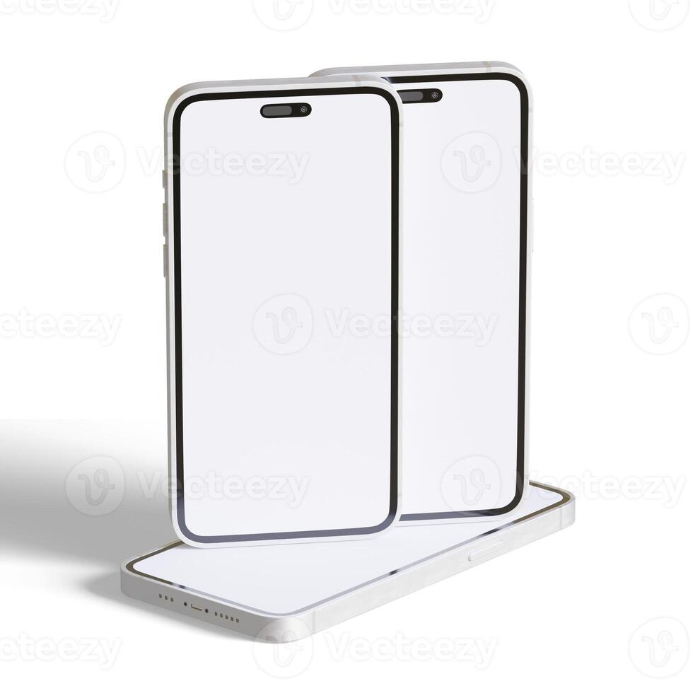 High quality realistic frame smartphone with blank white screen. Mockup phone for visual ui app demonstration. photo