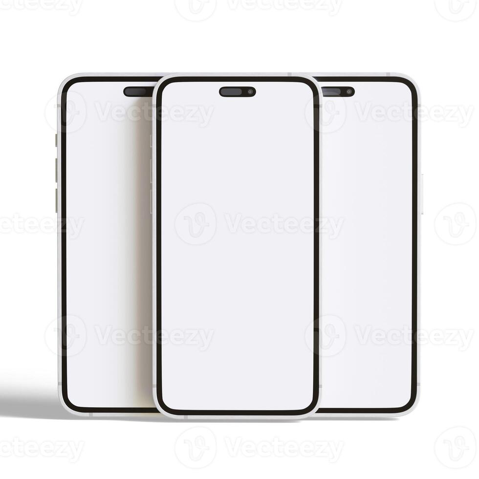 High quality realistic frame smartphone with blank white screen. Mockup phone for visual ui app demonstration. photo
