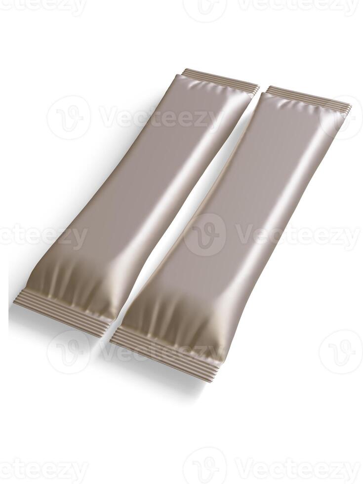 Blank foil package for design, long stick plastic pack for sugar, instant drink in 3d rendering illustration photo