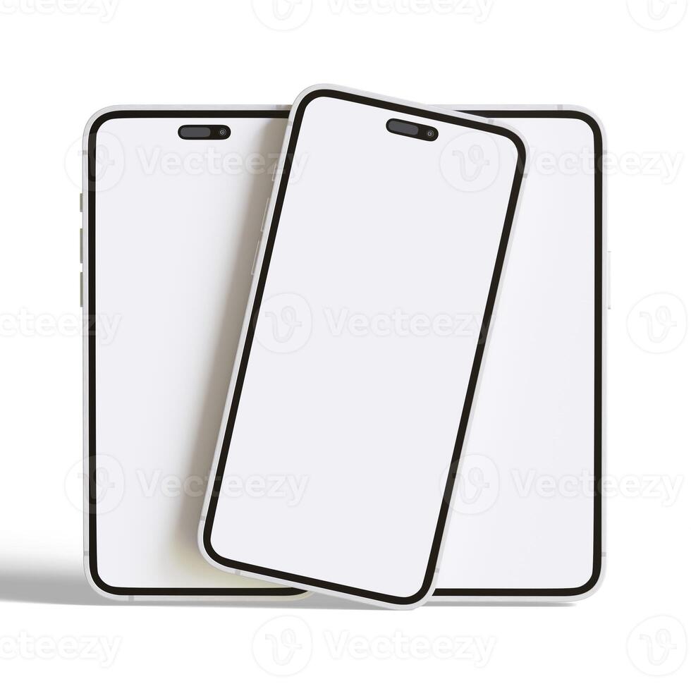 High quality realistic frame smartphone with blank white screen. Mockup phone for visual ui app demonstration. photo