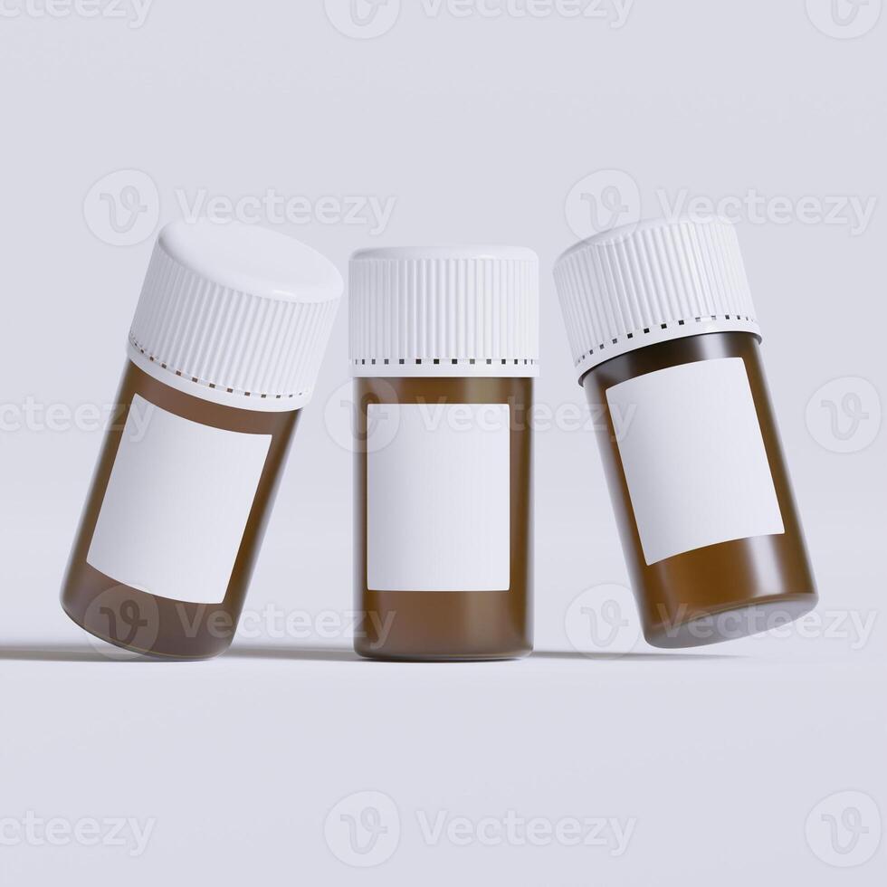 Vial of pills with blank label, isolated on white background. Closed medicine bottle isolated on white background 3D illustration photo