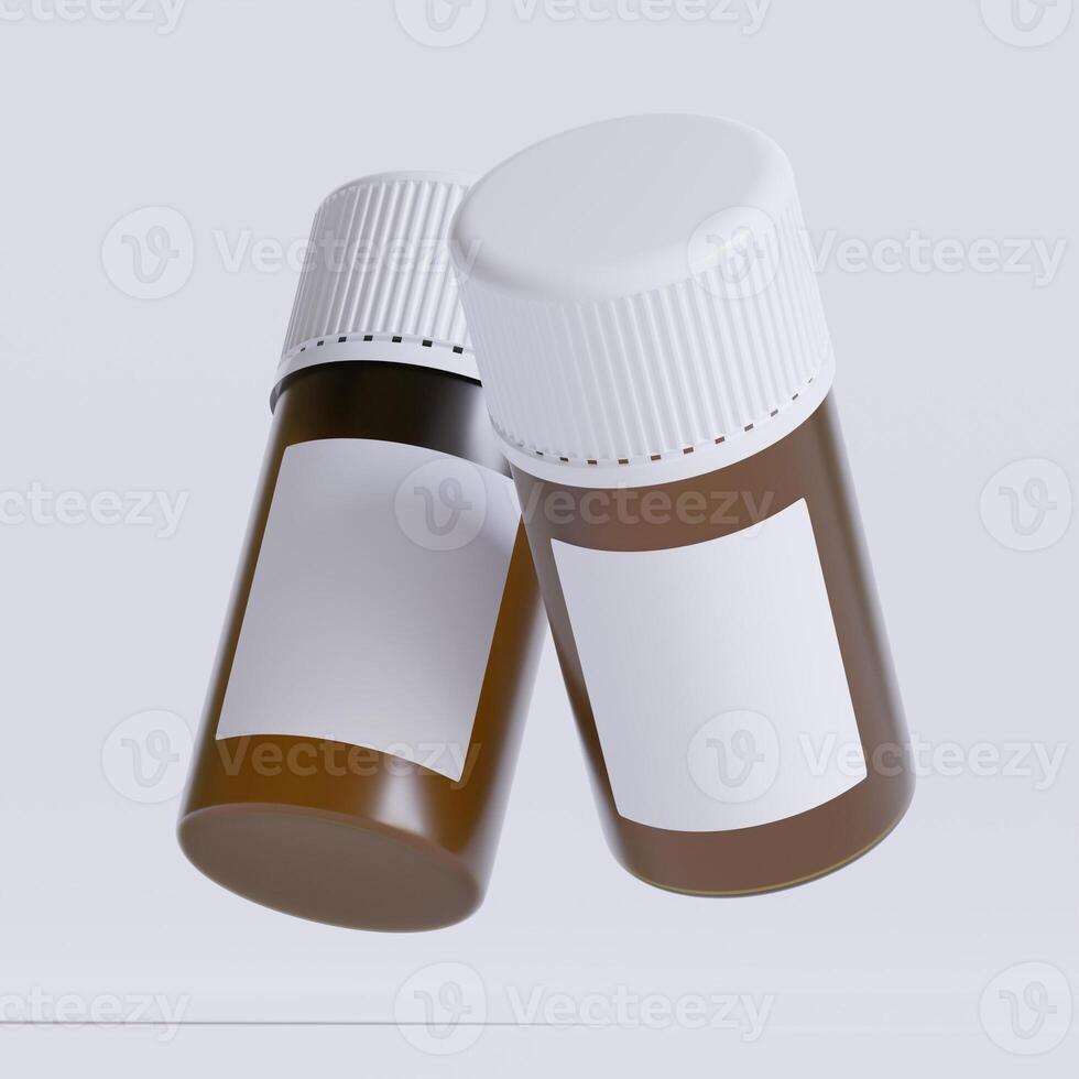 Vial of pills with blank label, isolated on white background. Closed medicine bottle isolated on white background 3D illustration photo