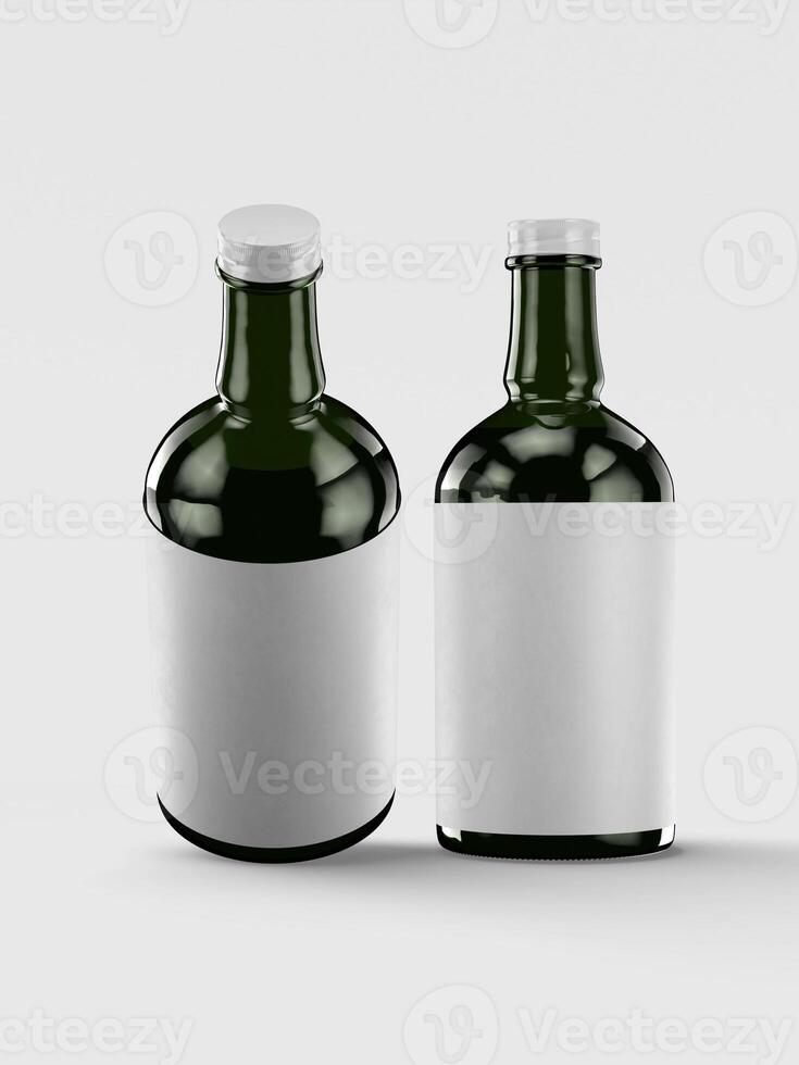 Beer Bottle Mock Up with Blank Label white color and realistic render. Beer bottle isolated on white background 3D Rendering illustration photo