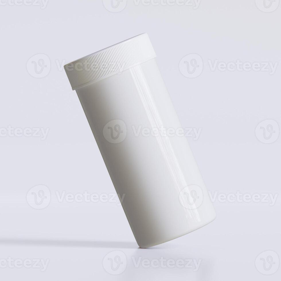 3D rendering of set for medical pill bottles white color realistic texture photo