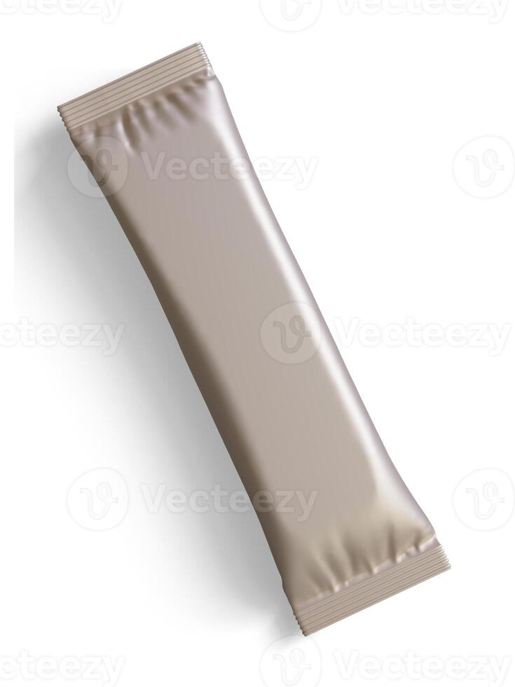 Blank foil package for design, long stick plastic pack for sugar, instant drink in 3d rendering illustration photo