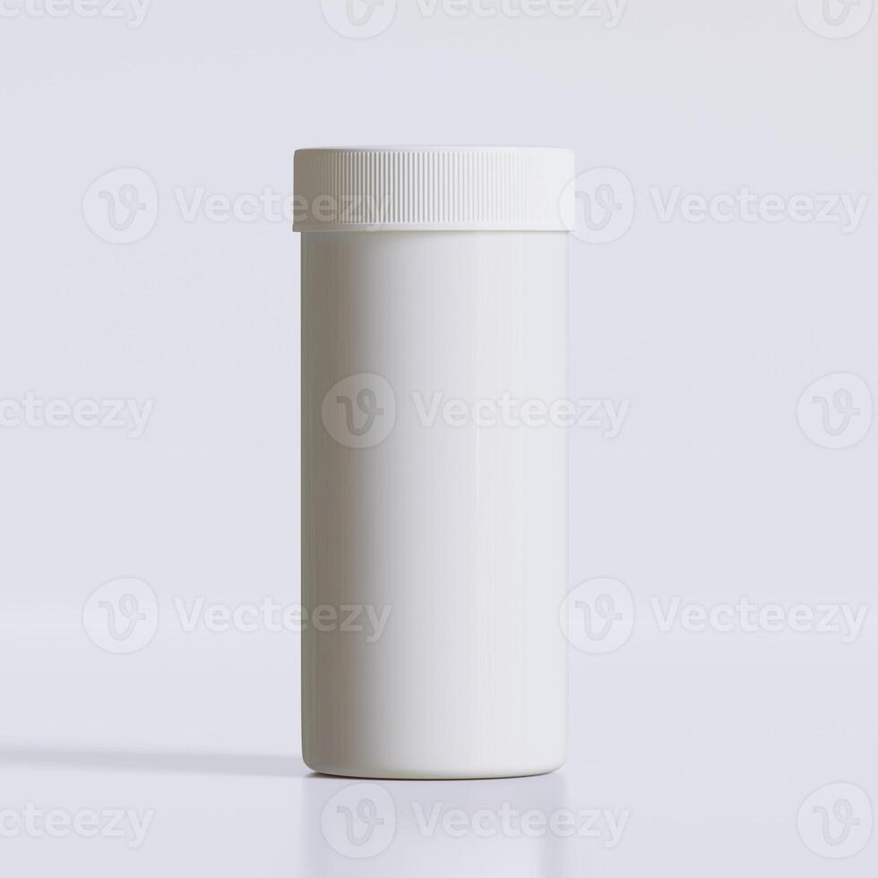 3D rendering of set for medical pill bottles white color realistic texture photo