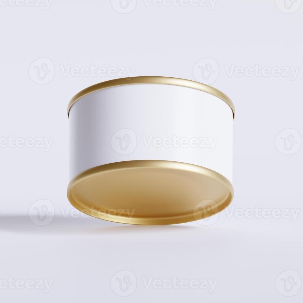 White blank tin can gold metal Tin Can with key, canned Food. Isolated with clipping path.  for mockup collection photo