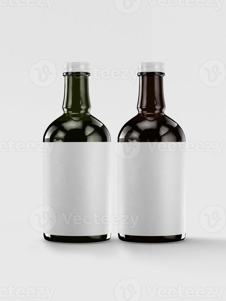 Beer Bottle Mock Up with Blank Label white color and realistic render. Beer bottle isolated on white background 3D Rendering illustration photo