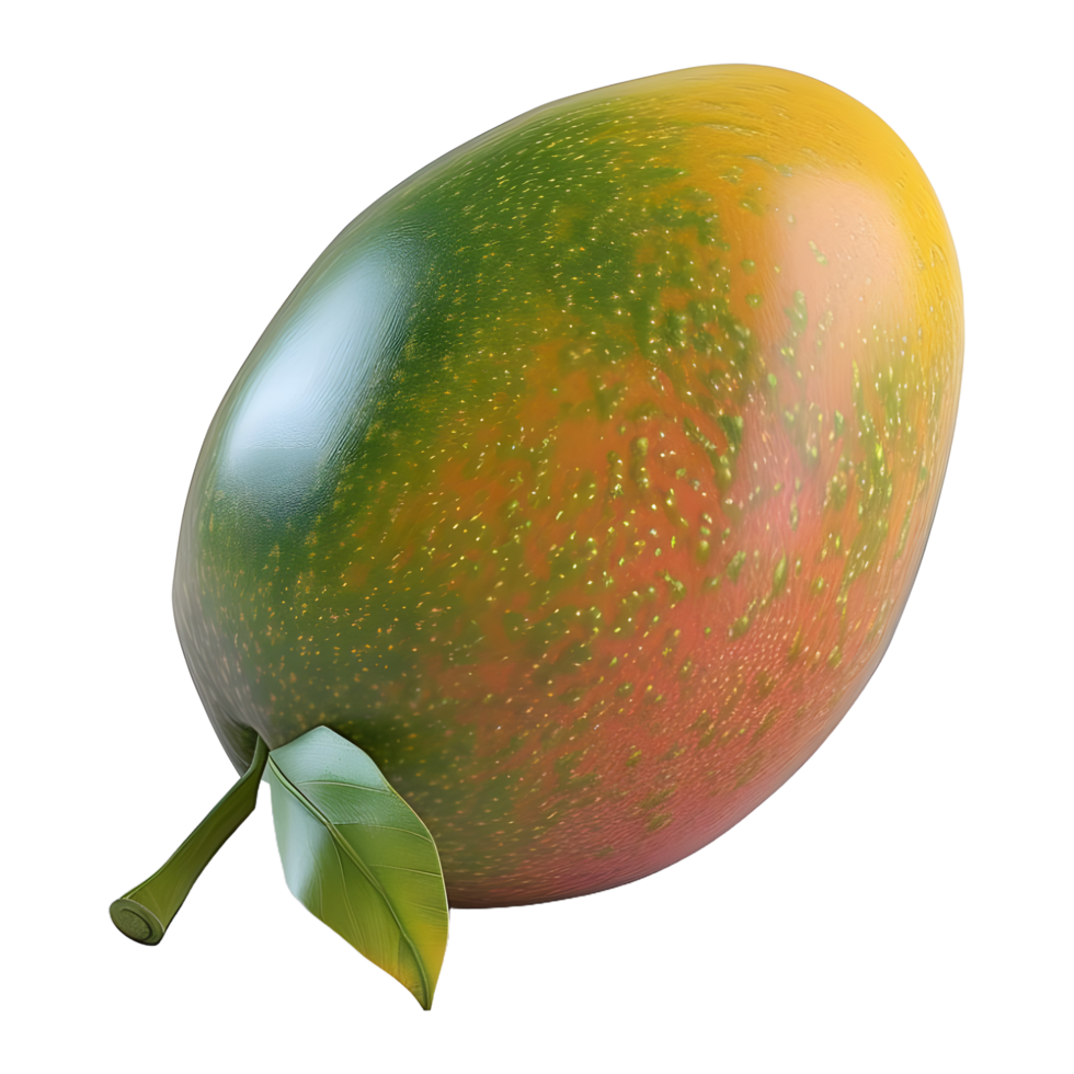 AI generated 3D Rendering of a Mango with Leaves on Transparent Background - Ai Generated png