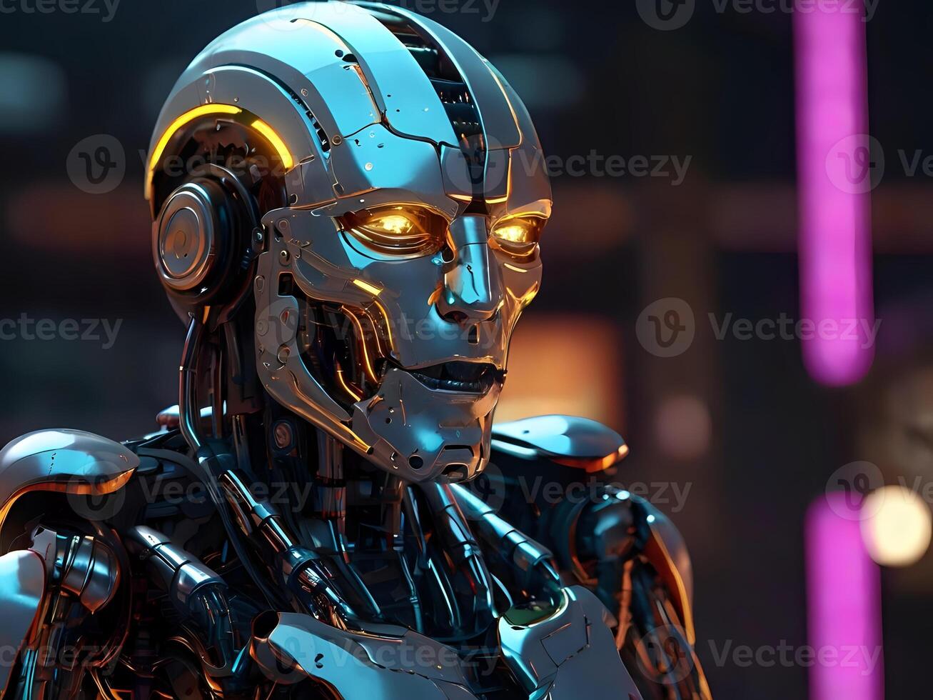 AI generated a robot with glowing eyes and glowing eyes photo