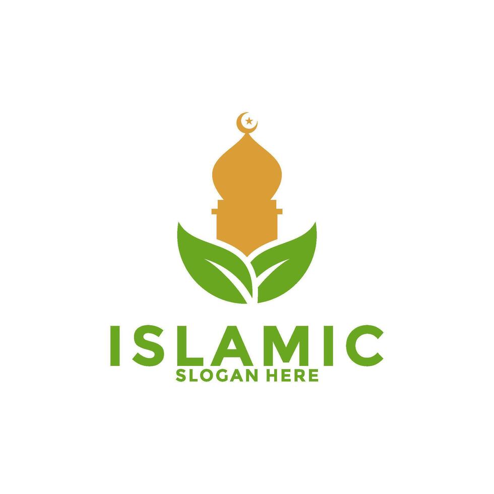 Islamic With Leave Luxury Logo Vector Template, Muslim Logo Icon