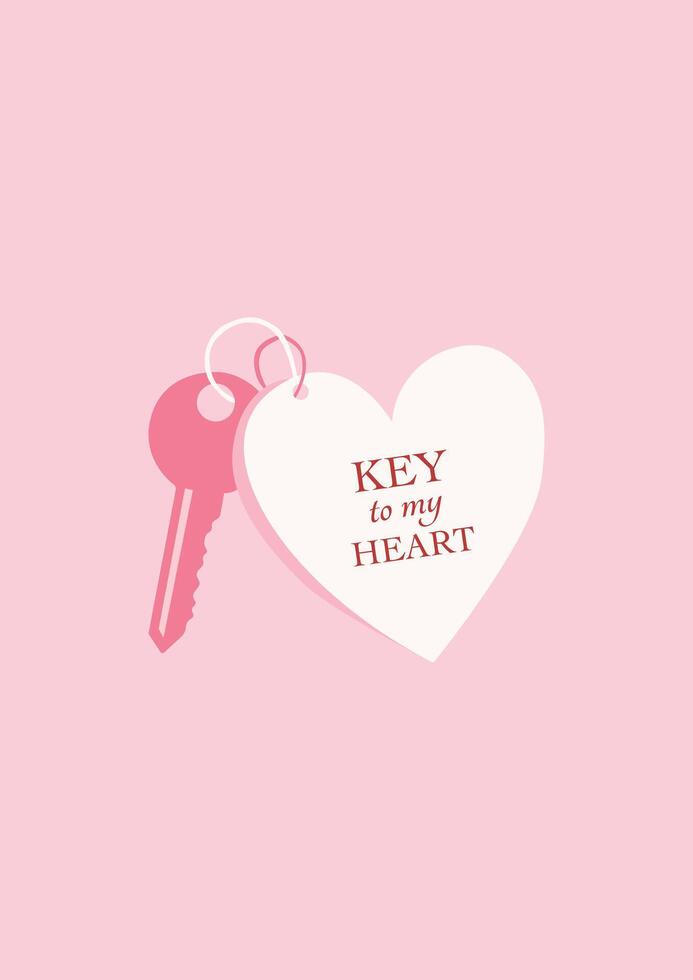 Key to My Heart - lettering quote typography poster. Valentine's Greeting Card with heart lock, key pattern. A symbol of strong love and marriage. Celebration, ad, branding, banner, cover, poster vector