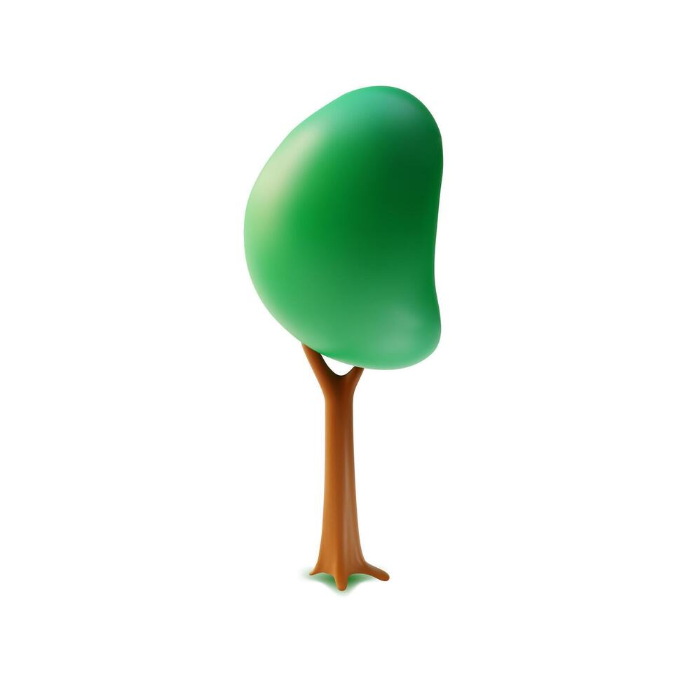 3d Green Tree Cartoon Style. Vector
