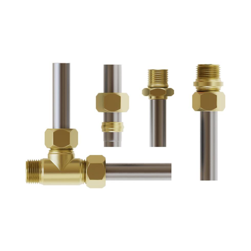 Realistic Detailed 3d Different Steel Metallic Pipes Set. Vector