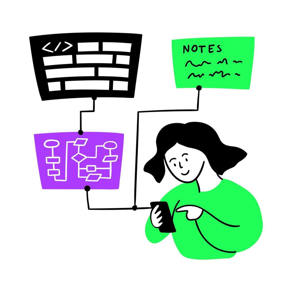 dibujos animados color web desarrollo concepto escena con personaje muchacha. vector