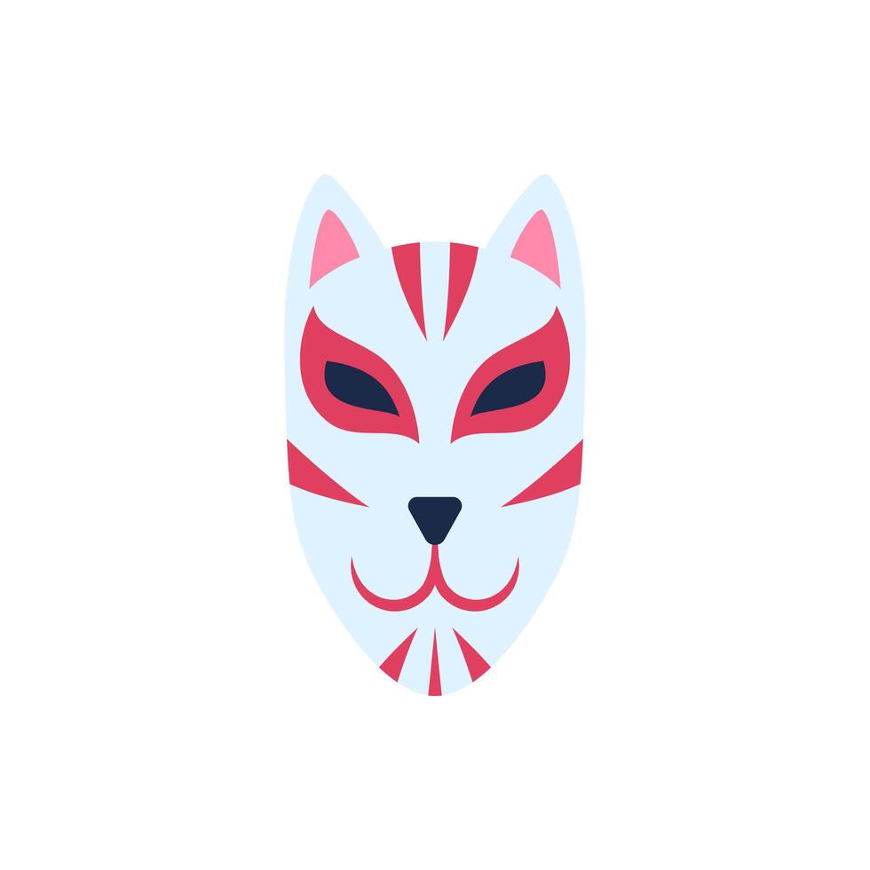 Cartoon Color Whole Japanese Kitsune Mask. Vector