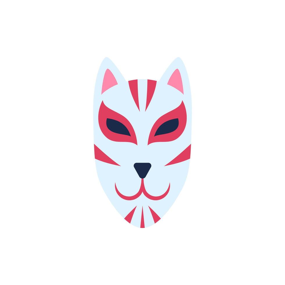 Cartoon Color Whole Japanese Kitsune Mask. Vector