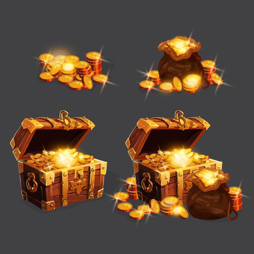 Realistic Detailed 3d Different Wooden Chest Set. Vector