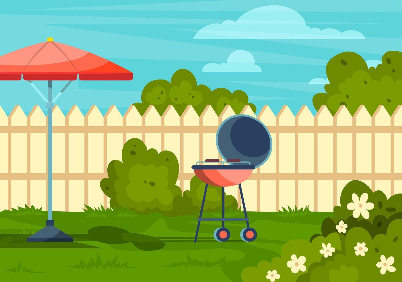 Cartoon Color Garden Picnic Backyard Scene Concept Summer Landscape. Vector