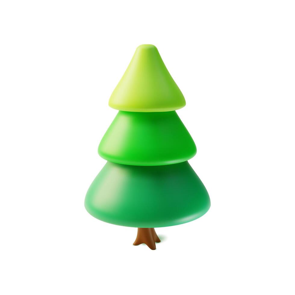 3d Green Fir Tree Cartoon Style. Vector