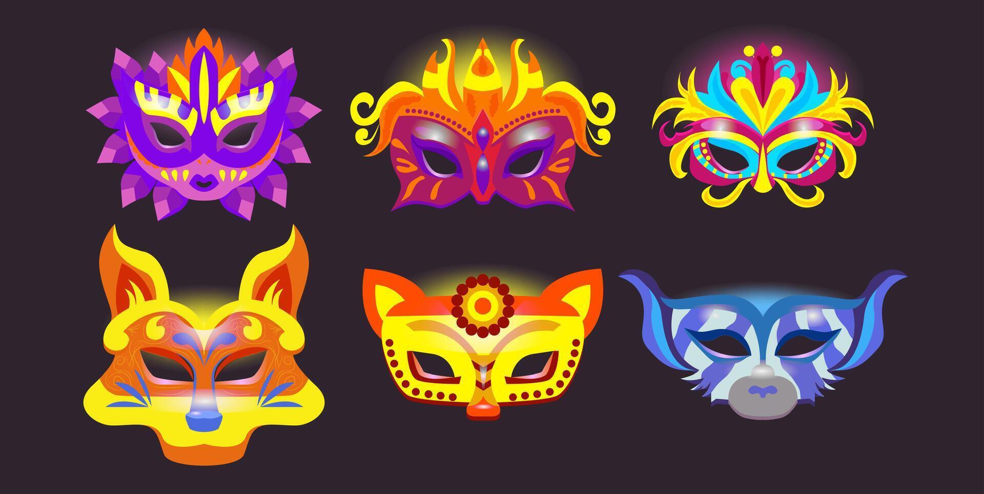 dibujos animados color diferente carnaval mascaras mascarada colocar. vector