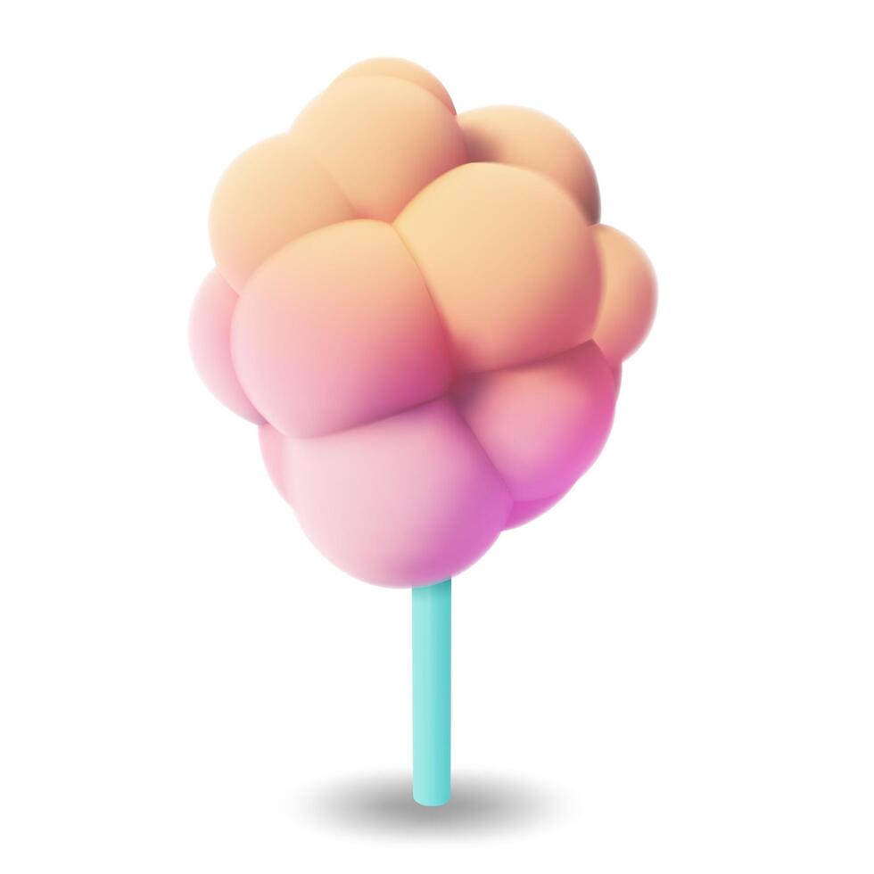 3d Cotton Candy Cartoon Style. Vector