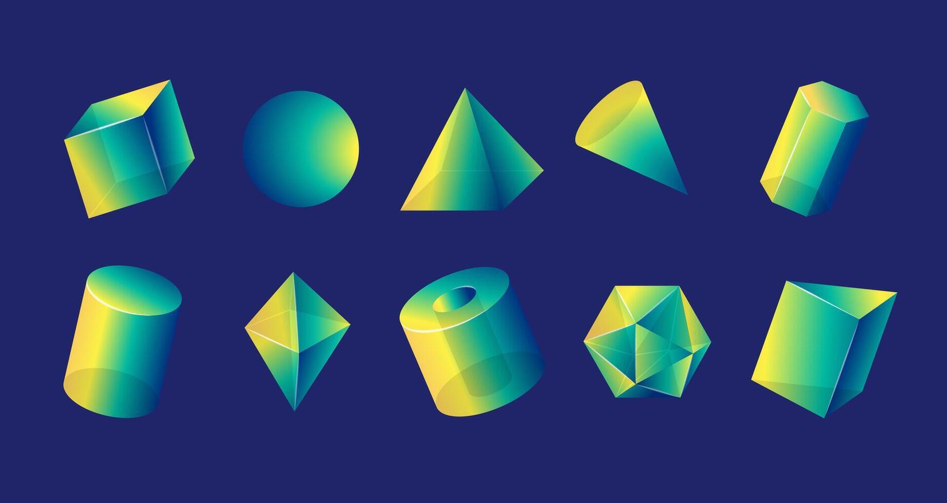 Color Gradient Geometric Shape Objects Set. Vector