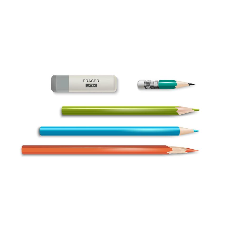 Realistic Detailed 3d Sharpened Color Pencil Set. Vector