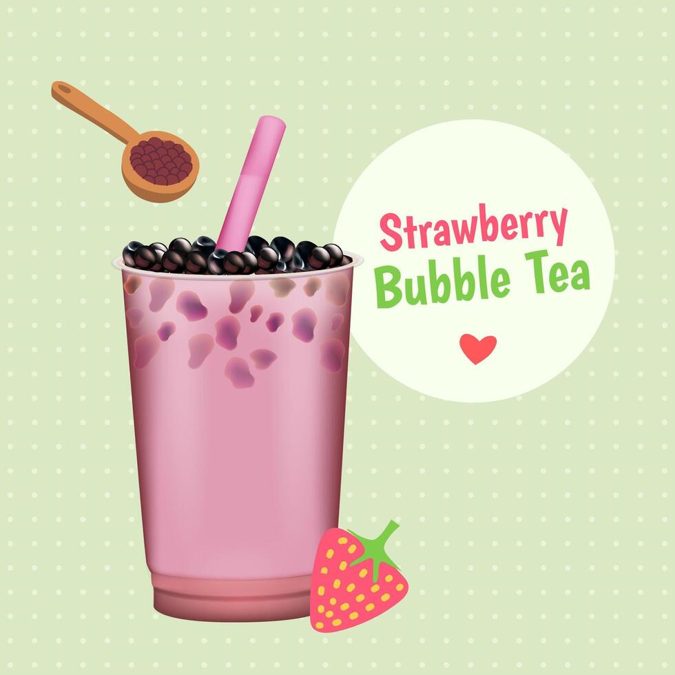 Realistic Detailed 3d Bubble Milk Tea Set. Vector