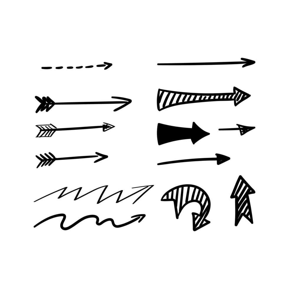 Drawn Arrow Sign Black Thin Line Icon Set. Vector