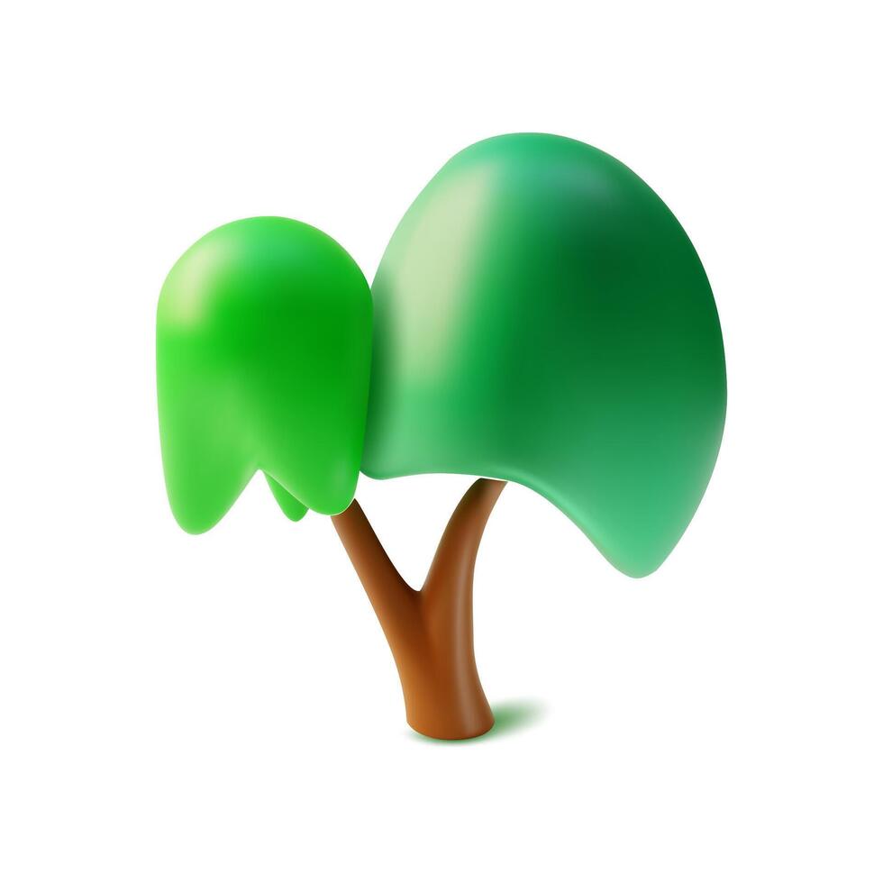3d Green Tree Cartoon Style. Vector