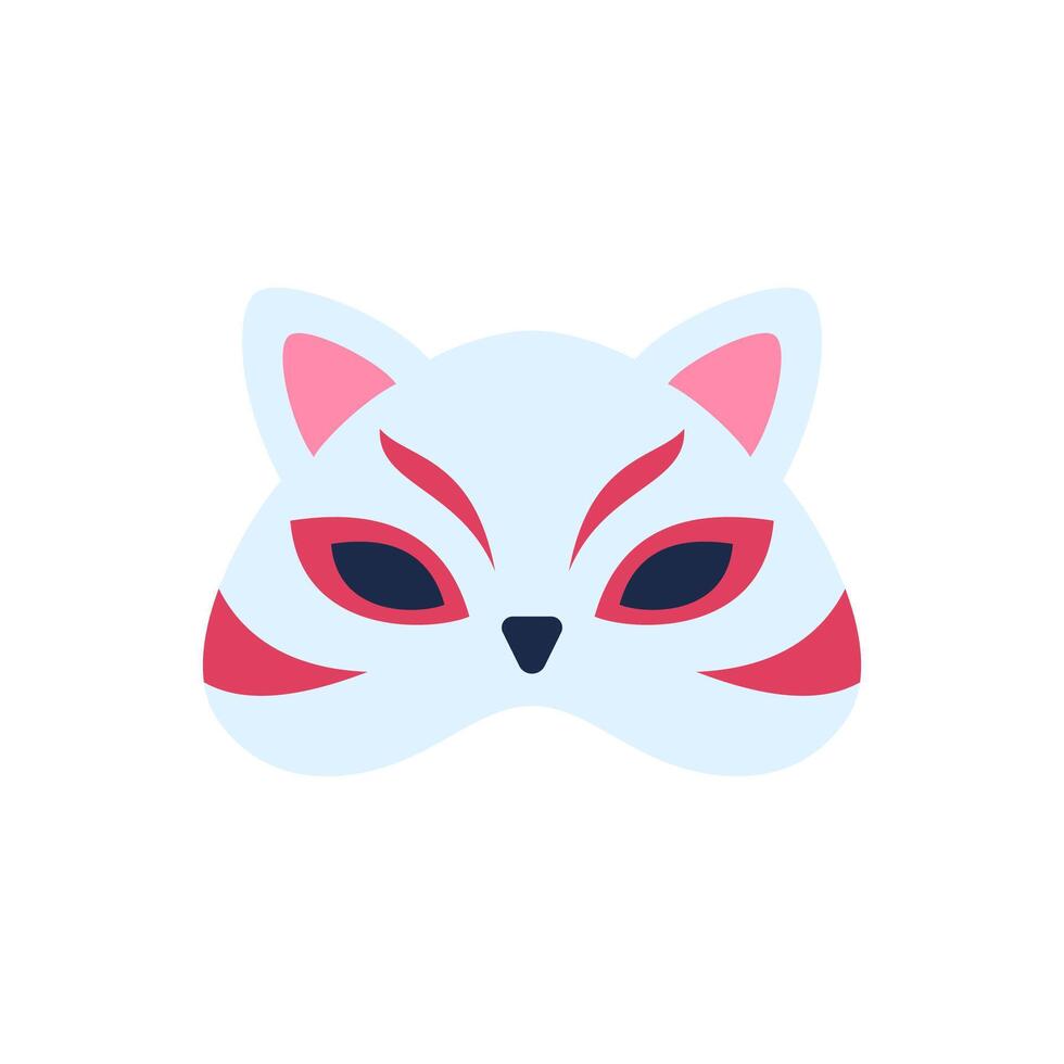 Cartoon Color Half Japanese Kitsune Mask. Vector