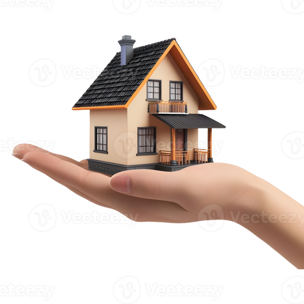 AI generated Real Estate House in Hand on Transparent background - Ai Generated png