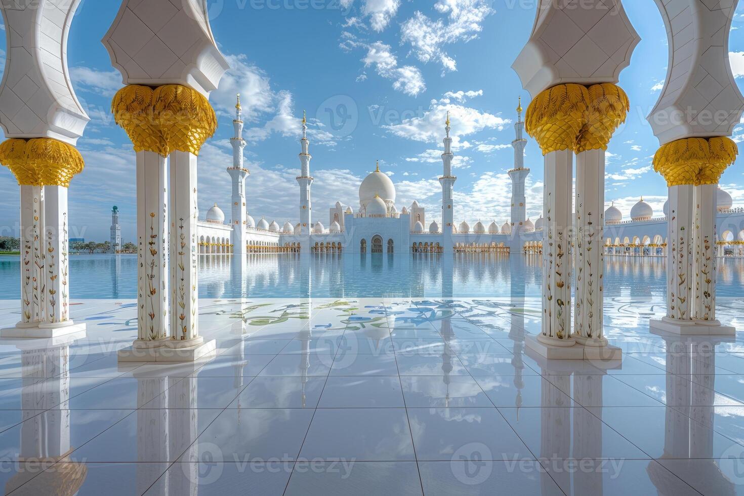 AI generated beautiful mosque against a pure serene and divine atmosphere professional photography photo