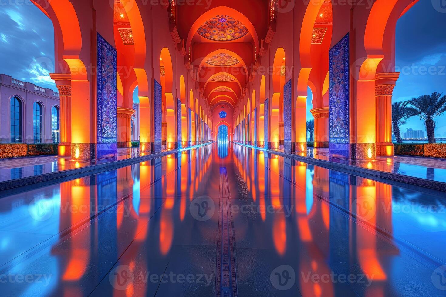 AI generated beautiful mosque against a pure serene and divine atmosphere professional photography photo