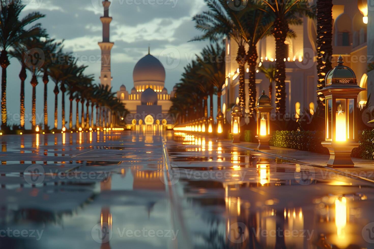 ai generado hermosa mezquita en contra un puro sereno y adivinar atmósfera profesional fotografía foto