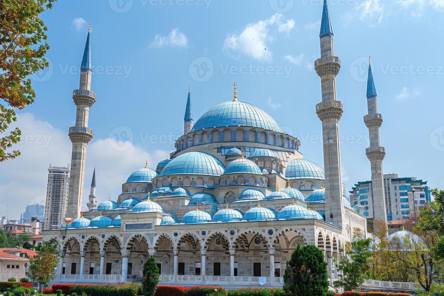 AI generated beautiful mosque against a pure serene and divine atmosphere professional photography photo