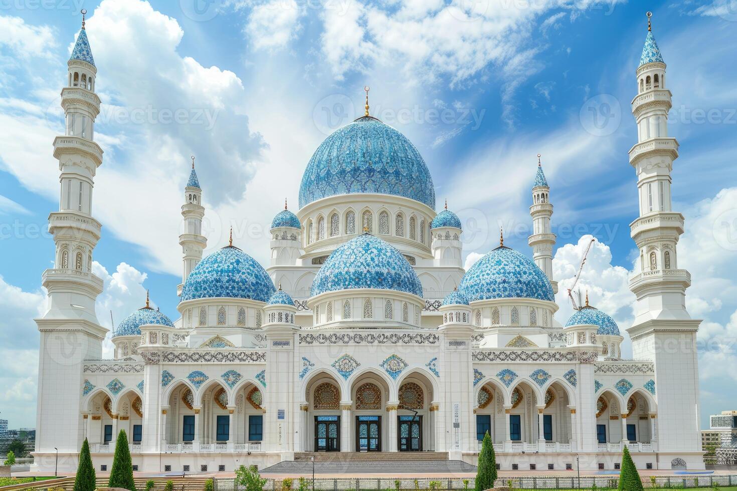 AI generated beautiful mosque against a pure serene and divine atmosphere professional photography photo