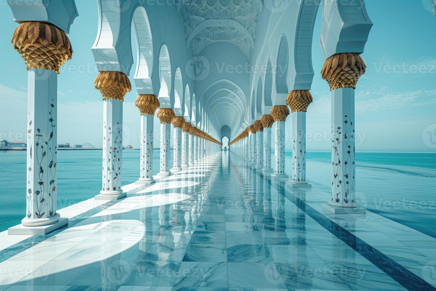 AI generated beautiful mosque against a pure serene and divine atmosphere professional photography photo